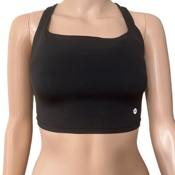 Halara XS Tank Black Crisscross Back Crop Top Built-In Bra Stretchy Activewear - Picture 1 of 5
